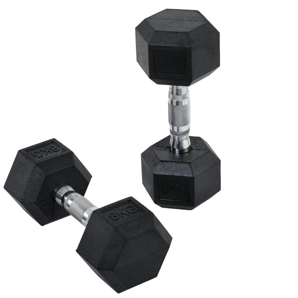 Set 2 Manubri Esagonali da 8 kg in Metallo e Gomma Nero
