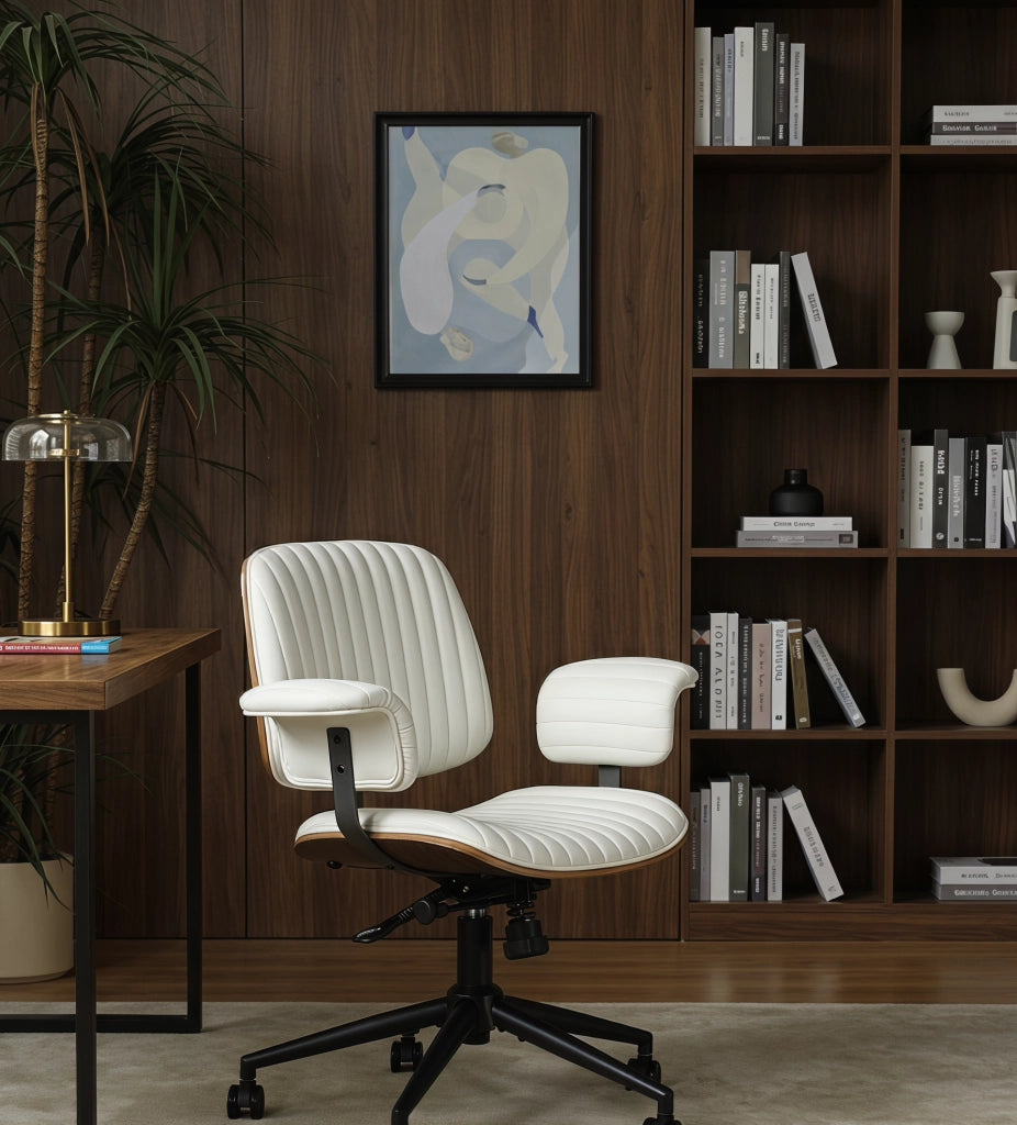 Sedia da ufficio girevole 360° con ruote e braccioli imbottiti; beige