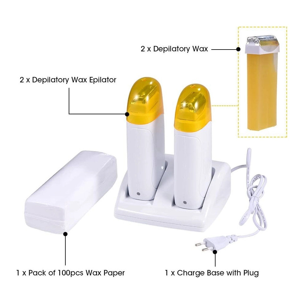 Trade Shop - Kit Doppio Scaldacera Rullo + Ricarica Base Per Strisce Depilatorie Cera Ceretta -