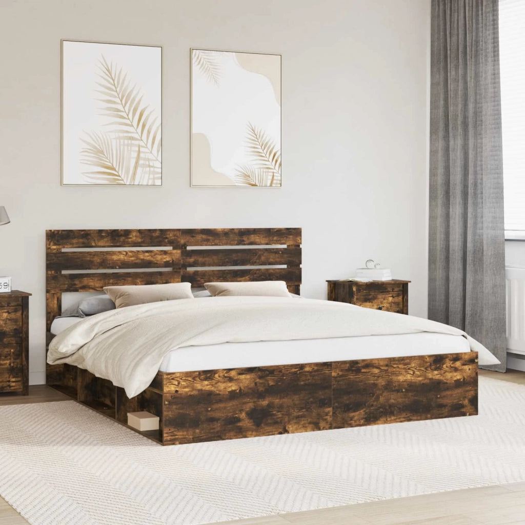 Letto matrimoniale | Letto per adulti | Struttura del letto Rovere fum¨¦ 200 x 200 cm Pino massello