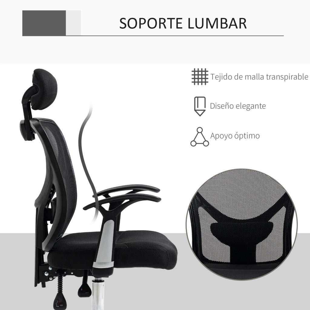 Sedia da ufficio girevole ¨C Xylo ¨C Schienale reclinabile, altezza regolabile, poggiatesta, supporto lombare, tessuto mesh nero