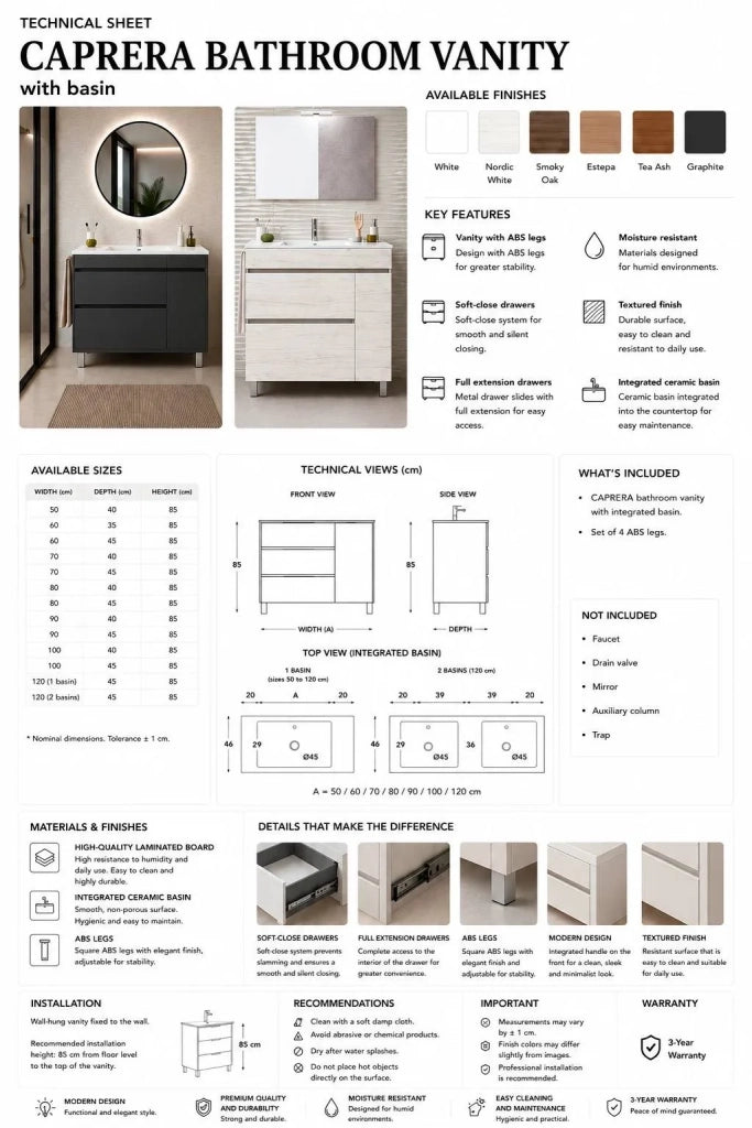 Mobile bagno con lavabo ORIGENBATH CAPRERA senza specchio 100x45 cm estepa con colonna