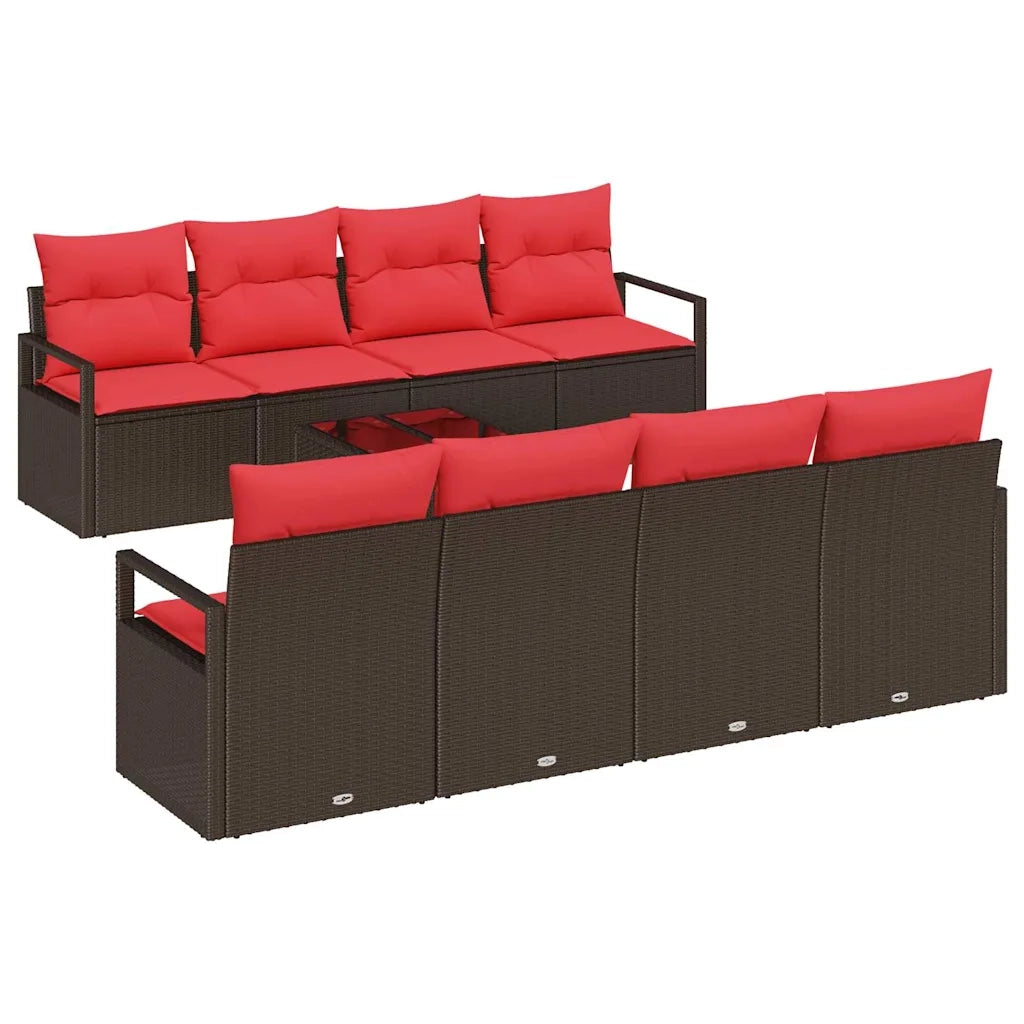 Set di divani con cuscino 9 pcs Beige e Rosso polyrattan 3354983