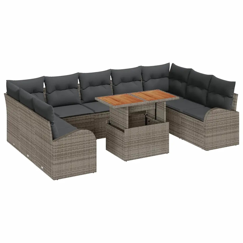 Set Divano da Giardino 10 pcs Grigio Poly Rattan