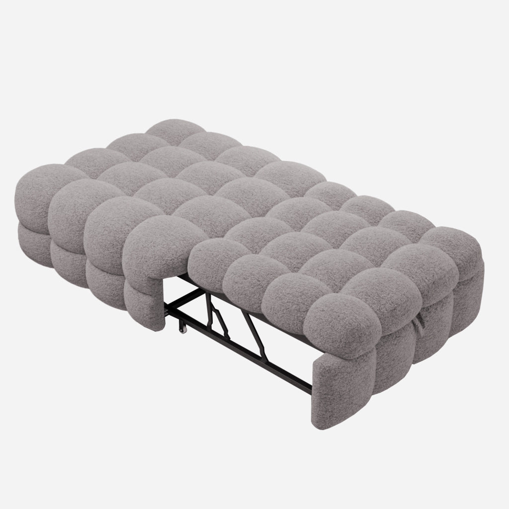 Letto singolo trasformabile in pouf 183 × 76 cm in bouclé grigio con imbottitura in schiuma