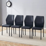 Sedia da pranzo in pu nero con schienale a righe verticali e gambe in metallo, set da 4
