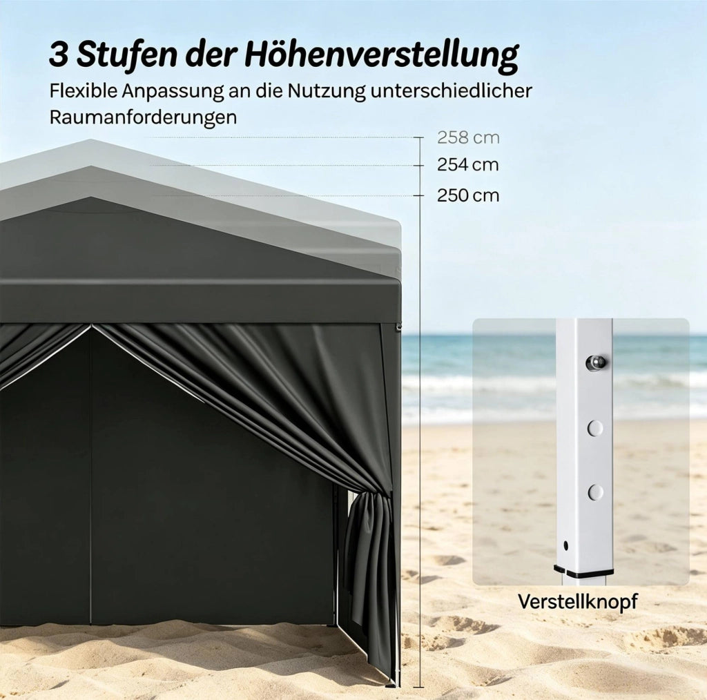 Gazebo pieghevole 3x3 m grigio con pareti laterali
