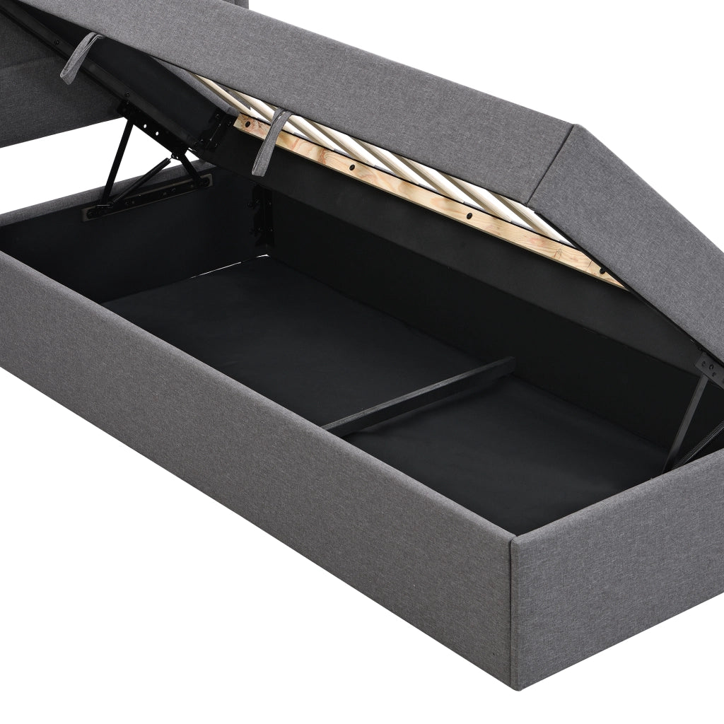 LETTO Imbottito 90x200 cm Grigio con contenitore in lino e MDF