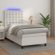 Giroletto Molle con Materasso e LED-Struttura Letto Bianco 90x190 cm Similpelle 135957