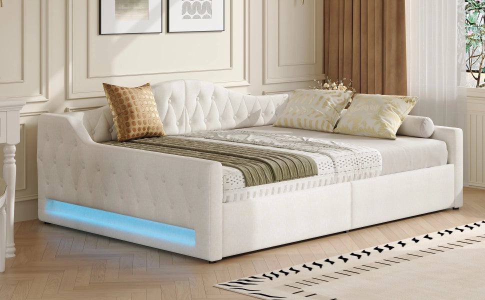 Daybed Imbottito 140x200 cm con LED; Beige