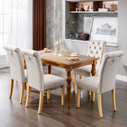 Set di sedie da pranzo a 4 pezzi in velluto beige con gambe in legno e schienale curvo con bottoni per sala da pranzo