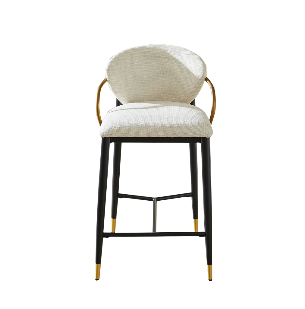 Set di 2 sgabelli da bar in ciniglia beige con schienale e poggiapiedi nero-oro HOMVRA