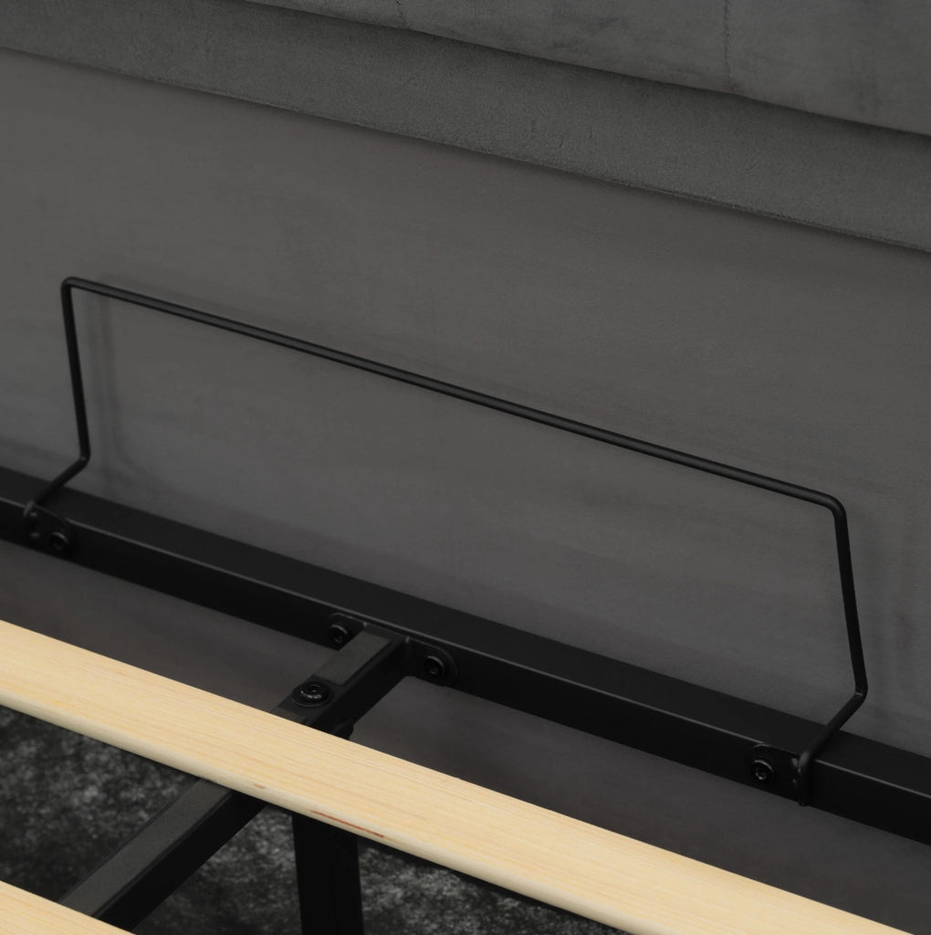Letto 140x190 cm con contenitore idraulico, LED, USB e USB-C in velluto grigio