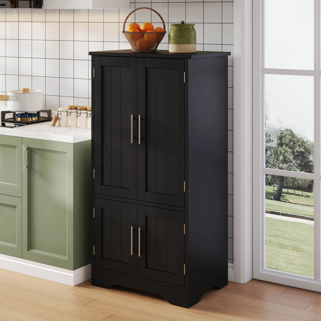 Credenza da cucina alta con LED, 4 ante e 2 ripiani regolabili, per cucina e soggiorno, MDF nero, 120 × 60 × 40 cm