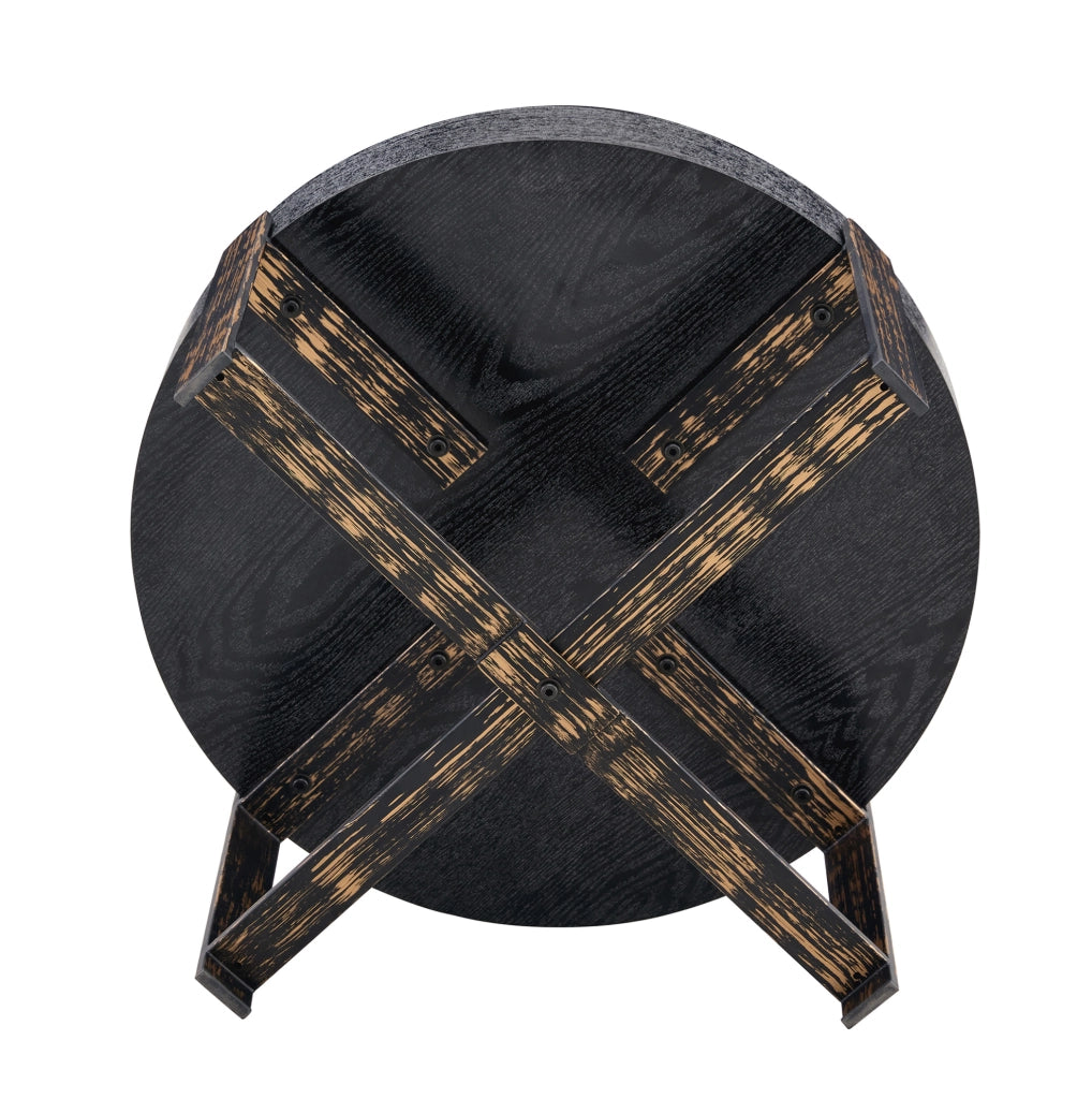 Tavolino laterale rotondo ? 68 cm in MDF e metallo nero con base a croce