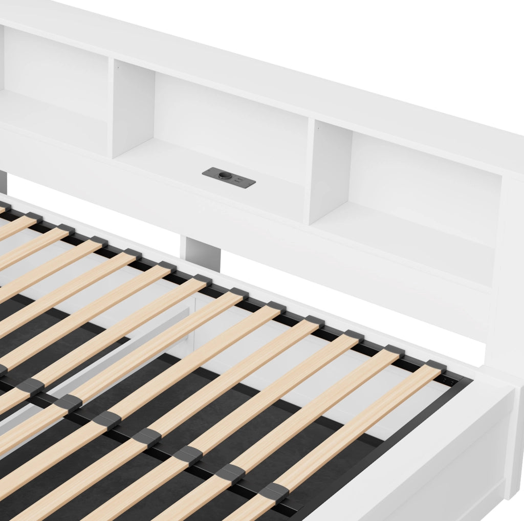 Letto daybed 140x200 cm con contenitore idraulico; LED dimmerabile e porta USB bianco HOMVRA