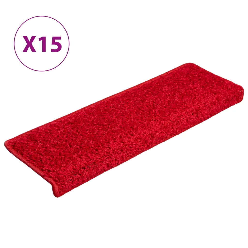 Tappetini per scale 15 pz | Gradini per Scale 65x21x4 cm Rosso Bordo rettangolare