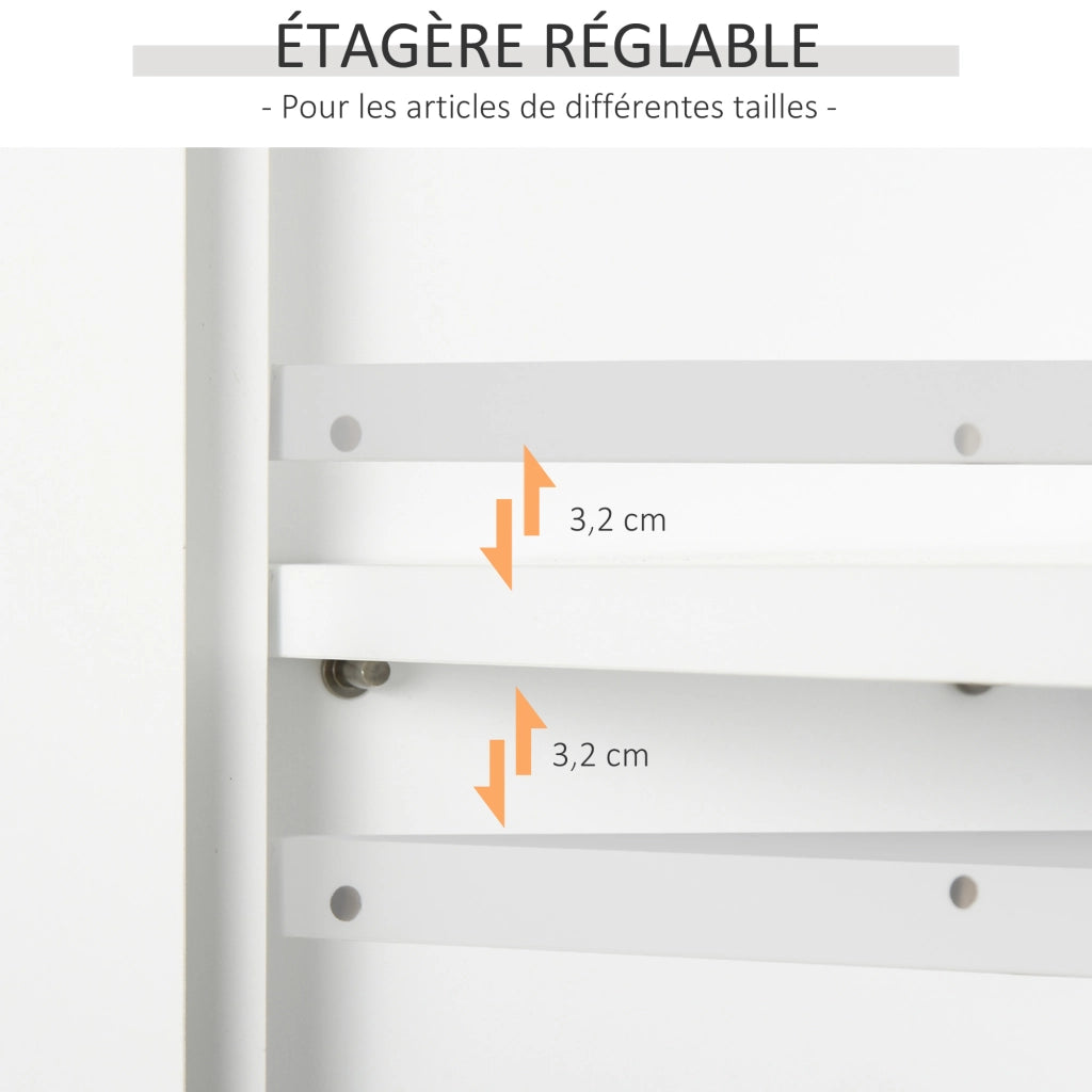 Mobiletto Pensile da Bagno Sospeso a Parete con 2 Ante Ripiani e Nicchia MDF Bianco Salvaspazio 60x20x58 cm