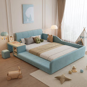 Letto singolo con scrivania in velluto blu 140x200 cm