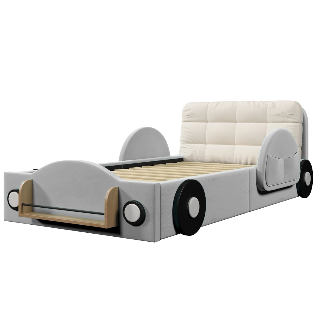 Letto imbottito 90x200 grigio con contenitore e tasche