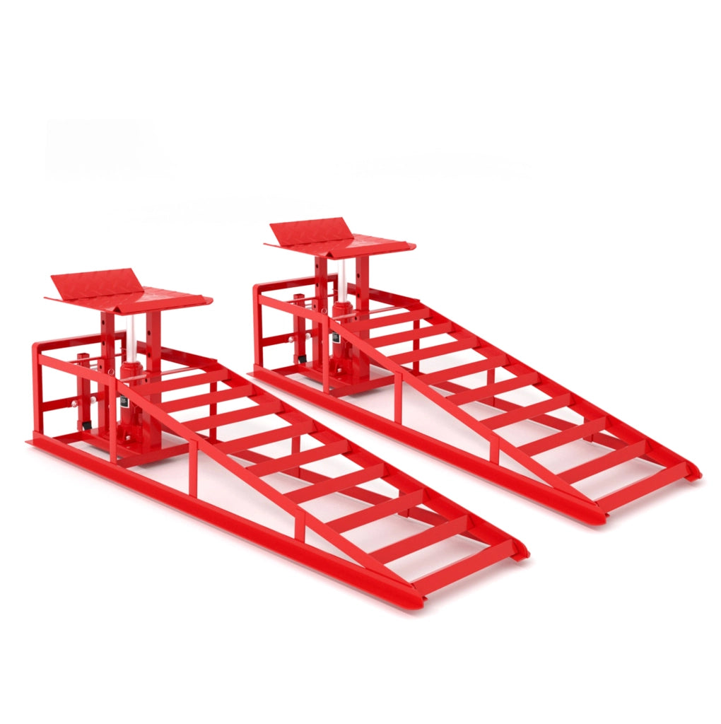 Rampe idrauliche per auto 114x36x32 cm rosse in ferro, 2 ruote retrattili