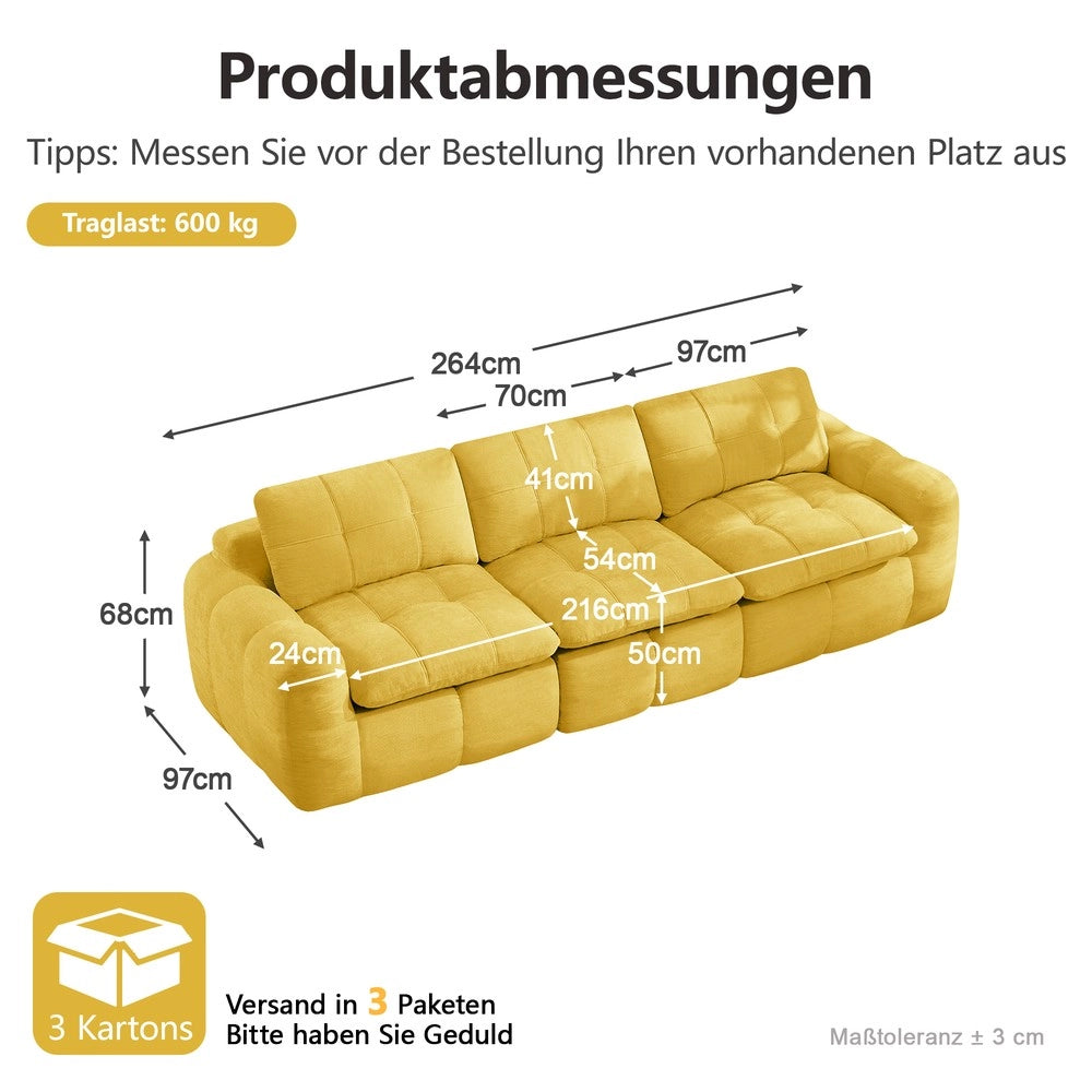 Divano 3 posti ¨C Minimal ¨C Giallo, tessuto chenille imbottito con cuscini