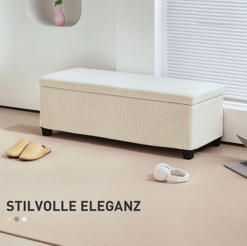 Panca imbottita con vano contenitore 84 L; 112 x 42 x 40 cm; poliestere beige