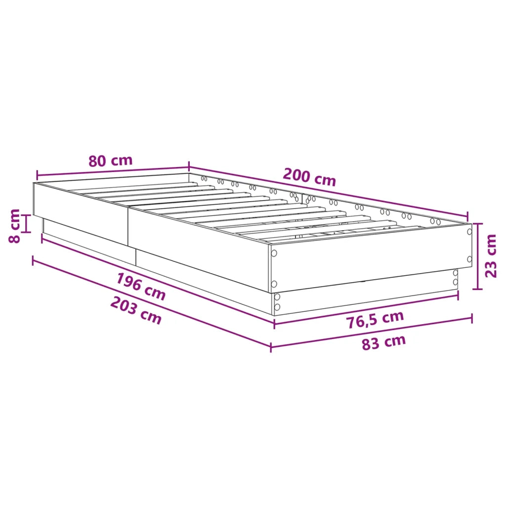 Letto con LED Rovere Nero 80 x 200 cm Legno ingegnerizzato 8009009