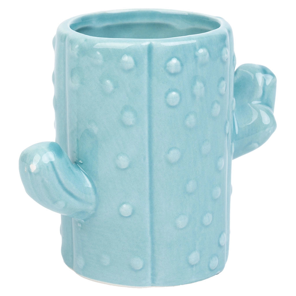 Portapenne cactus in ceramica blu 13,5x7,8x11h
