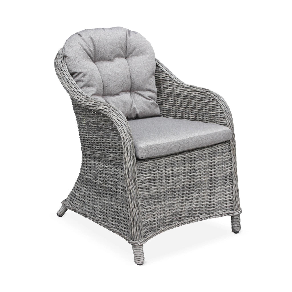 Set tavolo da giardino in resina arrotondata con 6 poltrone, grigio