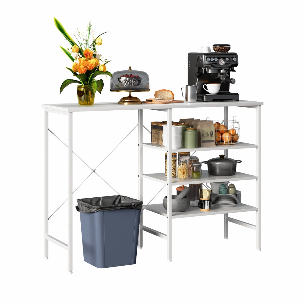 Tavolo Organizer Multifunzionale 120x40x85,5 cm con Struttura in Metallo e Piano Bianco, Montaggio Flessibile per Cucina, Soggiorno, Cantina e Garage