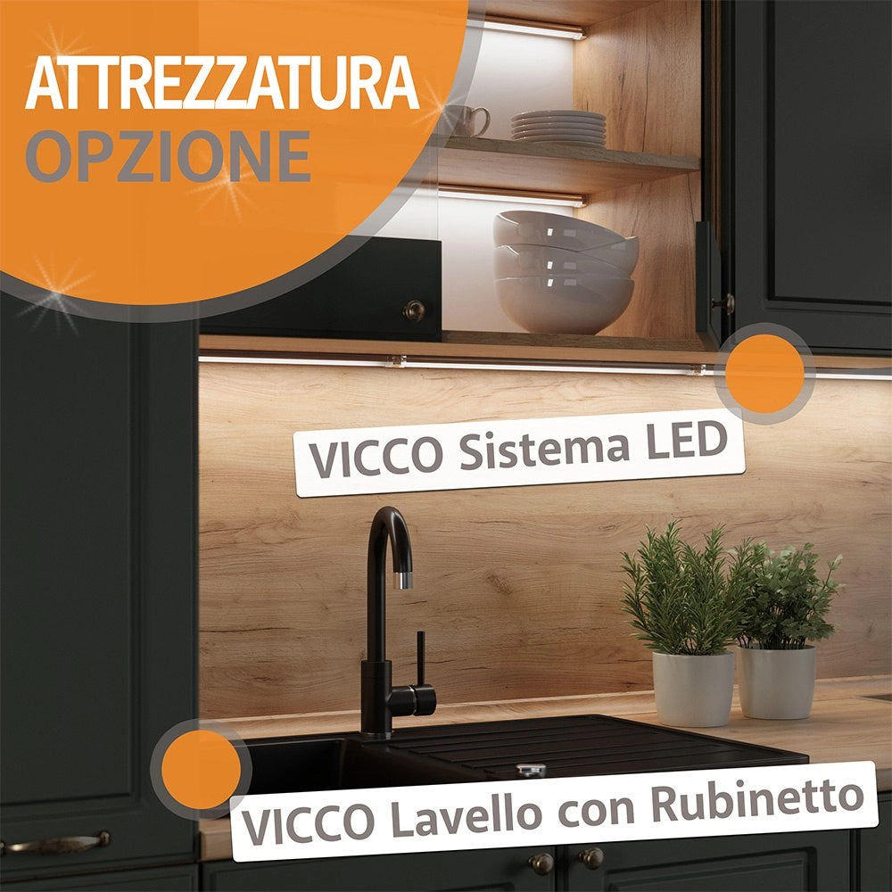 Vicco Cucina completa Casa di campagna bianca/bianco 160 cm senza piano di lavoro