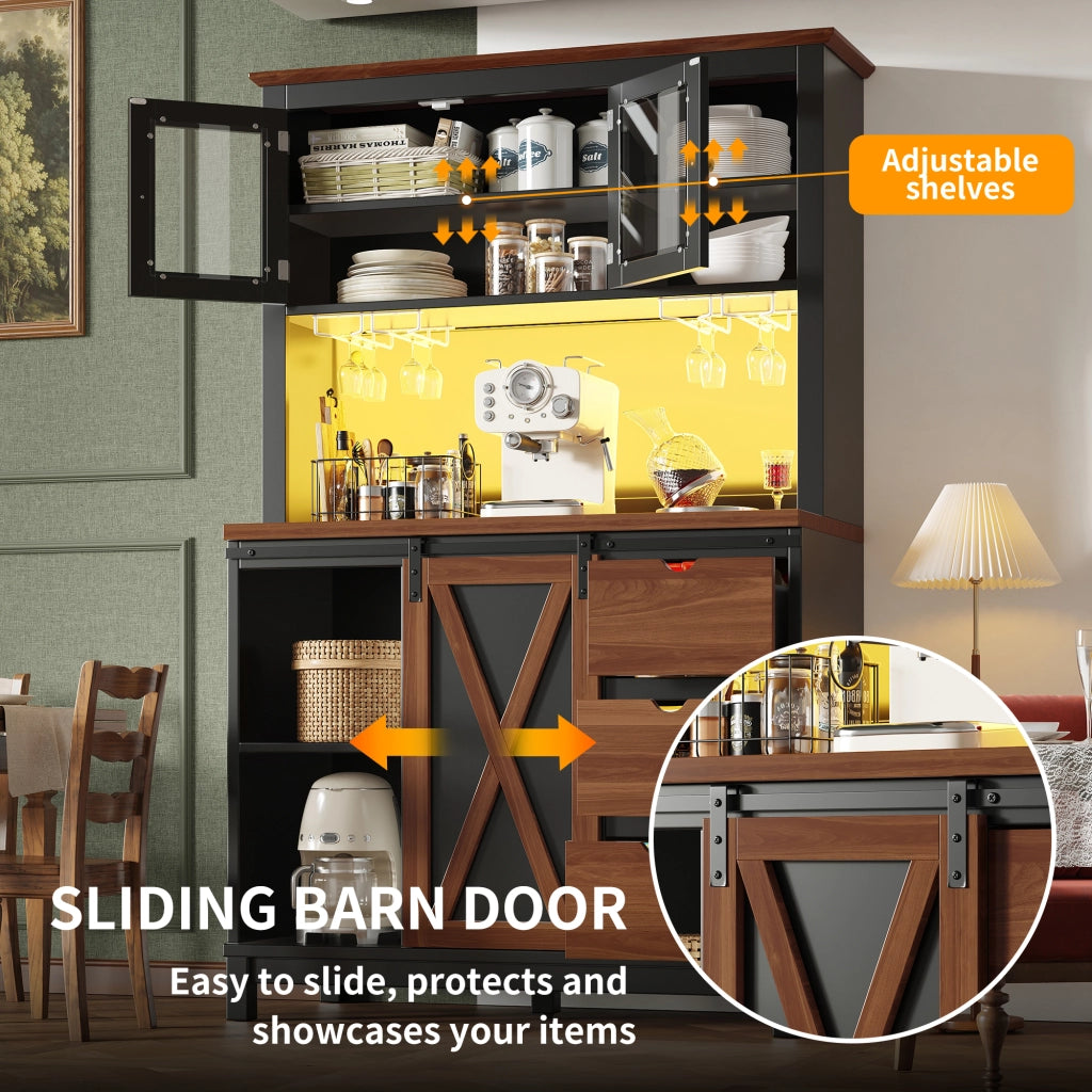 Mobile colonna cucina con LED e anta scorrevole in vetro MDF metallo nero 104 × 40 × 180 cm