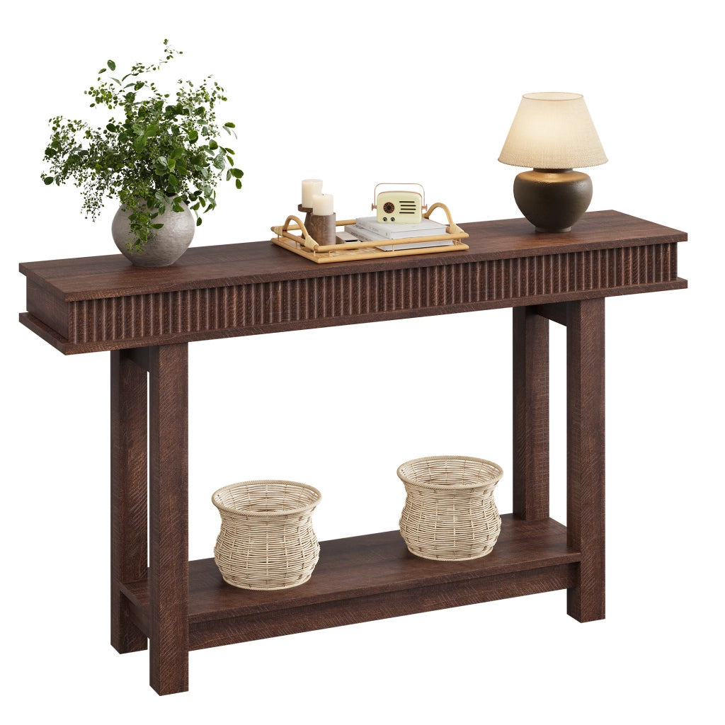Tavolo Consolle Farmhouse 140cm MDF Effetto Legno Marrone Rossiccio, 140x30x82cm