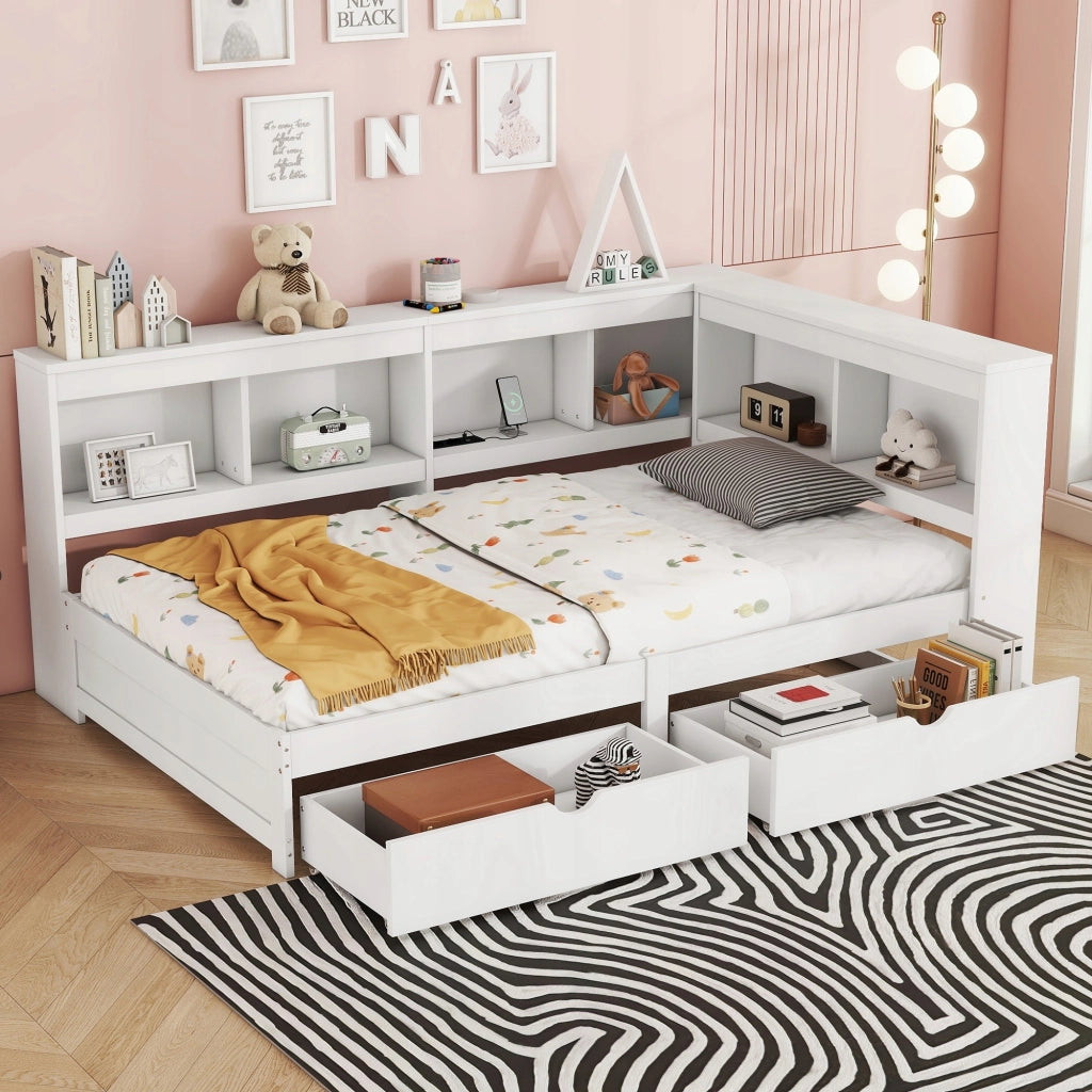 Daybed 90x200 - Xylo - Bianco con cassetti e porta USB
