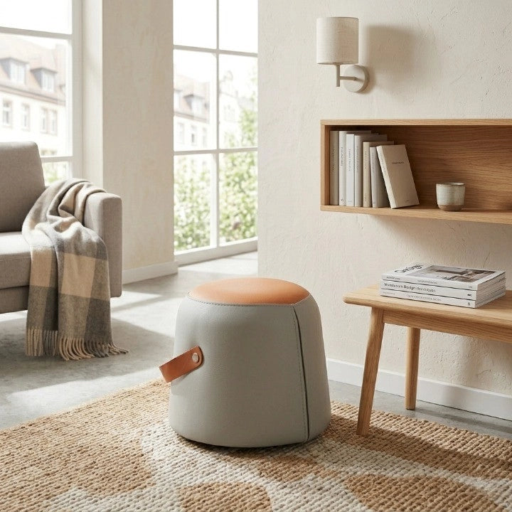 Pouf poggiapiedi - con maniglia e seduta imbottita - per soggiorno - in PU grigio