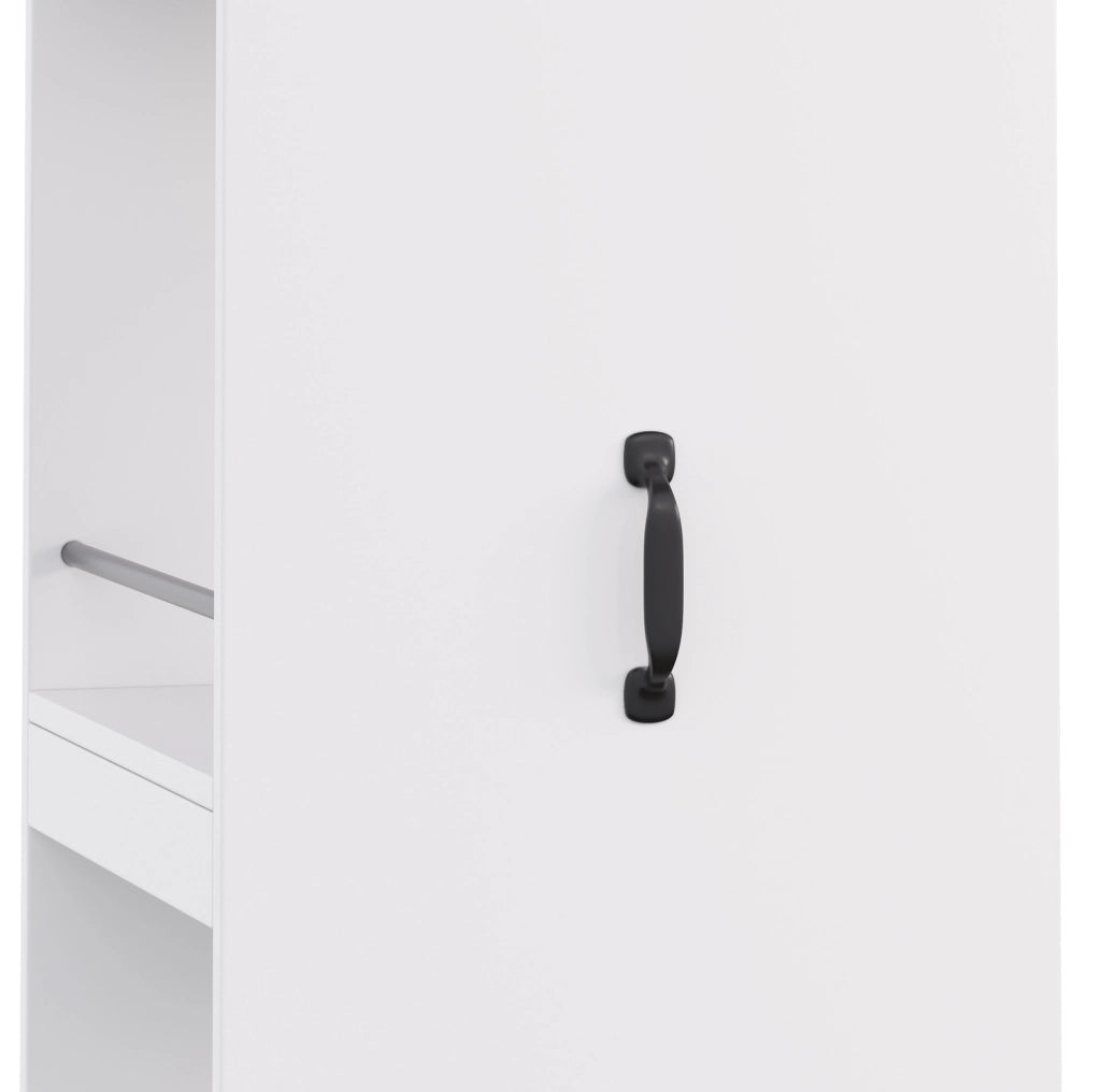 Libreria stretta 40x30x160;5 cm in MDF bianco con ruote e barre di protezione