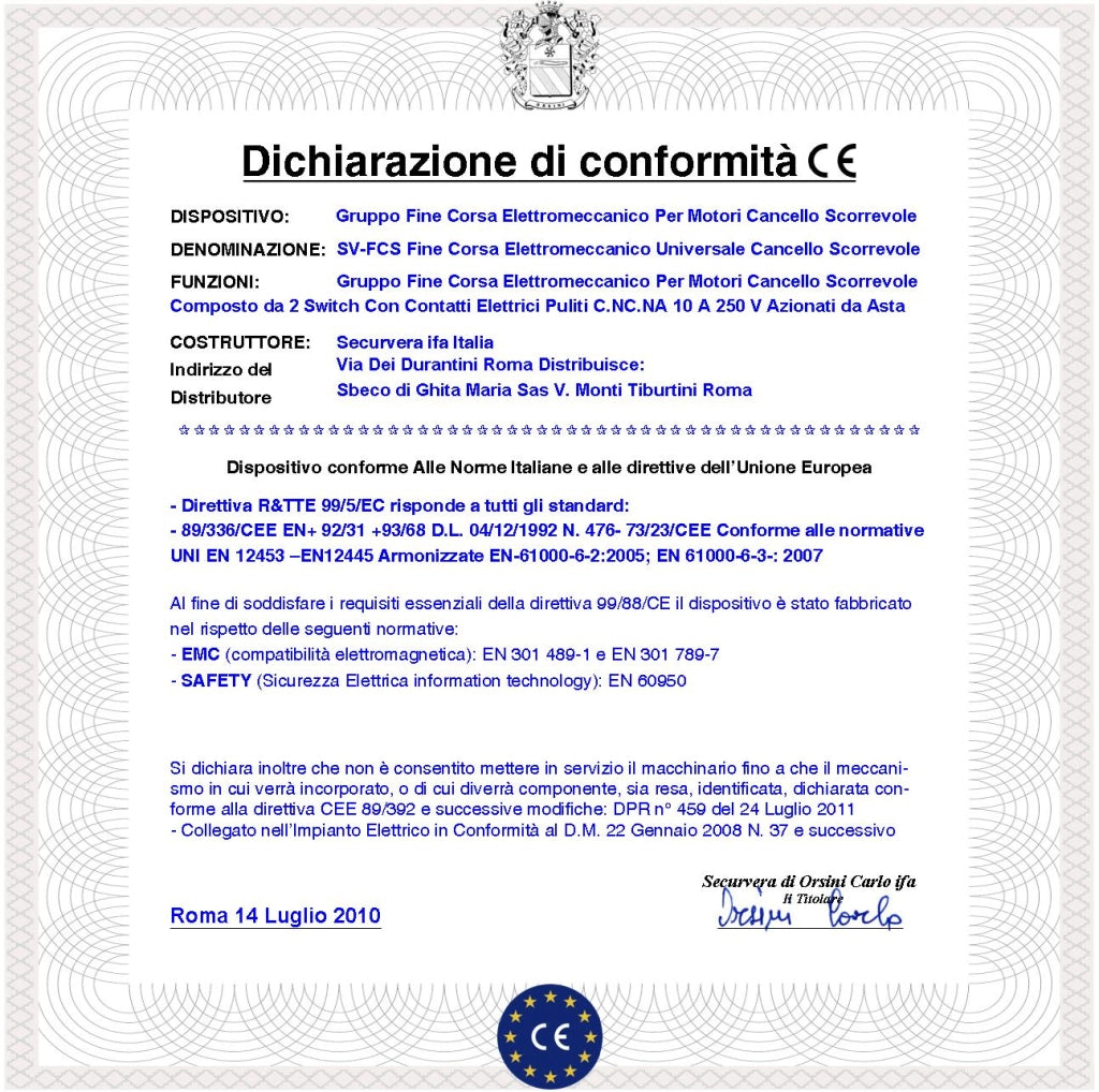 Gruppo Fine Corsa Elettromeccanico per Motori Cancello Scorrevole Geko Simply Carrera 925/1 Composto da 2 Microswitch Contatti a Scambio Carico 10 A 250 V Montato su Supporto in ABS Asta a Molla