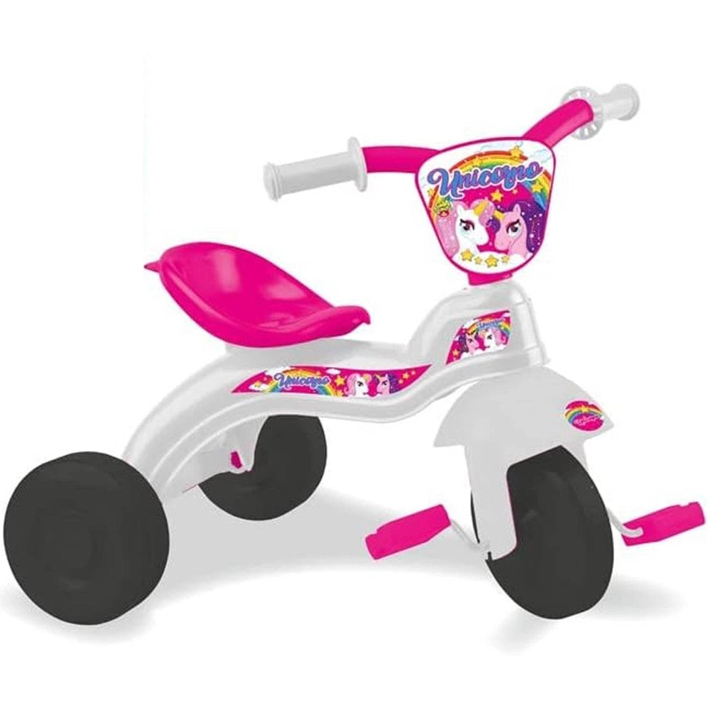 Trade Shop - Triciclo Bici Scooter 3 Ruote Con Pedali Bambina Baby Unicorno Bianco E Rosa -