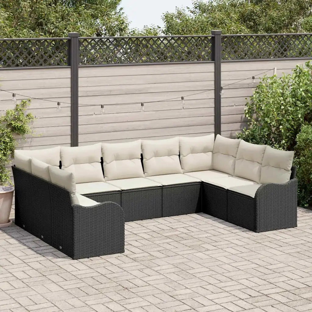Set Divano da Giardino 9 pcs Nero e bianco polyrattan