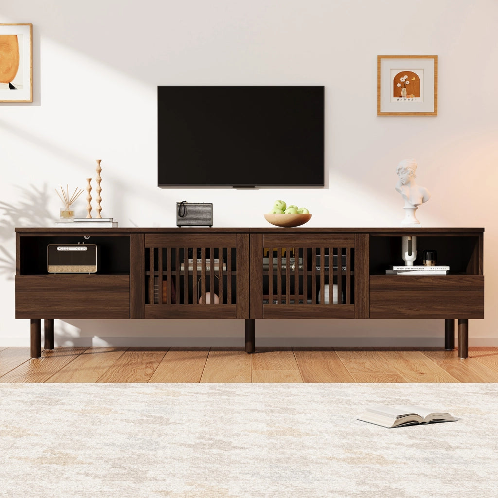 Mobile porta TV da 180 cm color noce con 2 ante a griglia