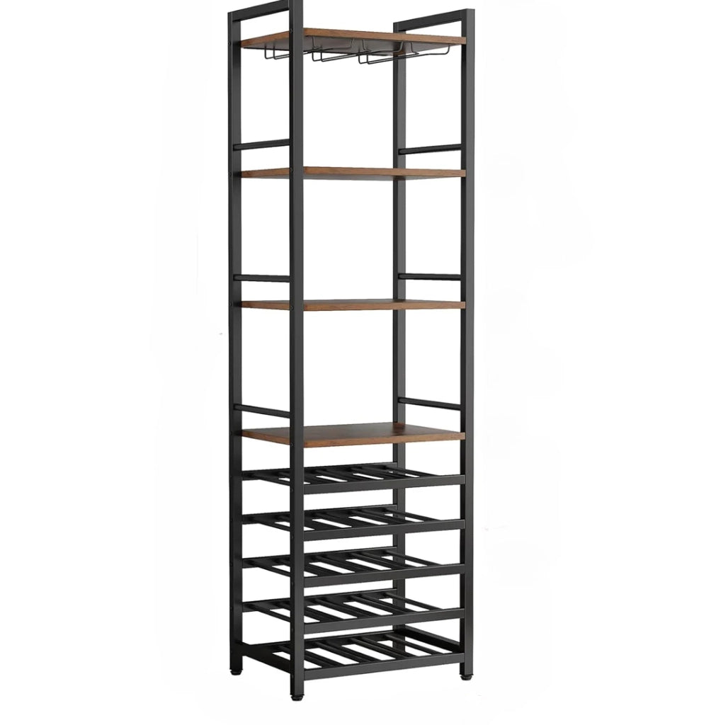 Scaffale portavino industriale con portabicchieri e 4 ripiani