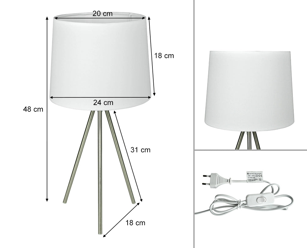 Lampada da tavolo con treppiede in metallo argentato, abat jour - Michelle - TL24MIPM