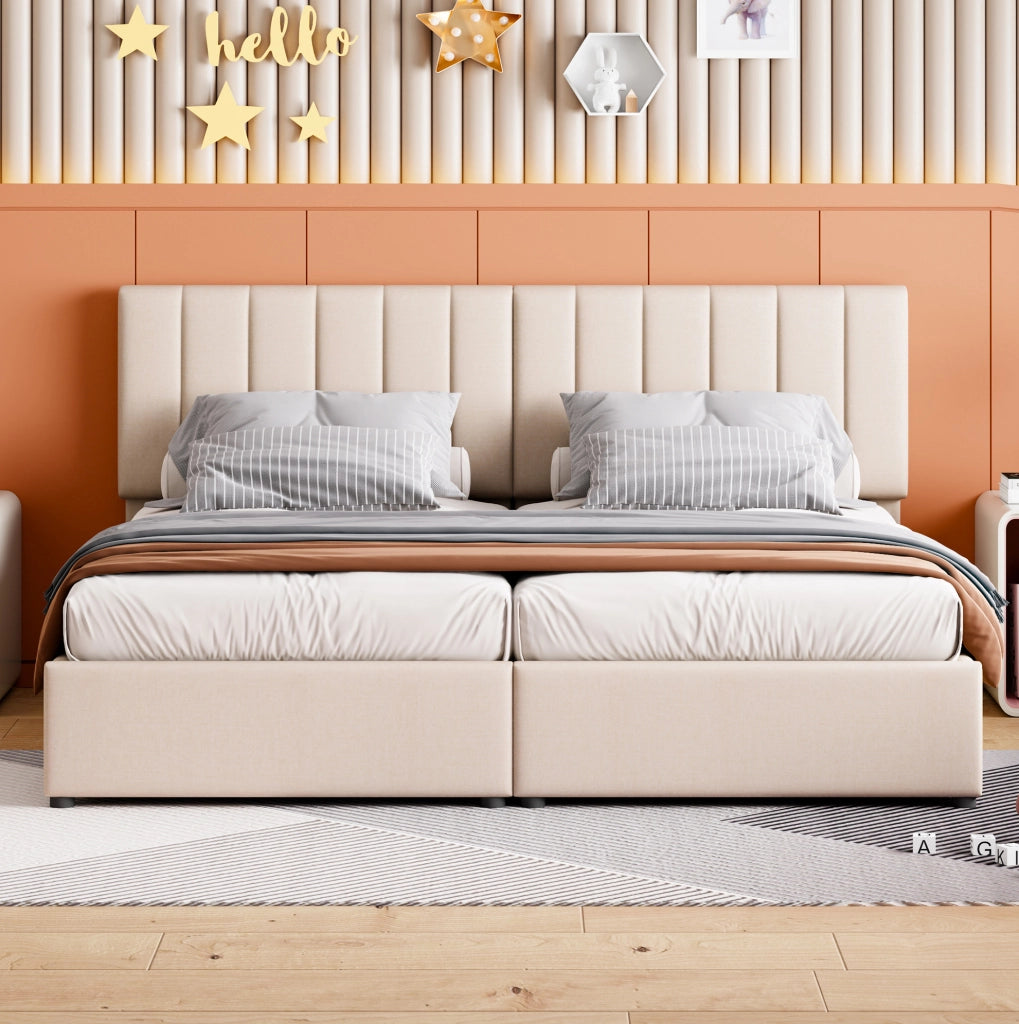 Letto imbottito con contenitore idraulico e design classico