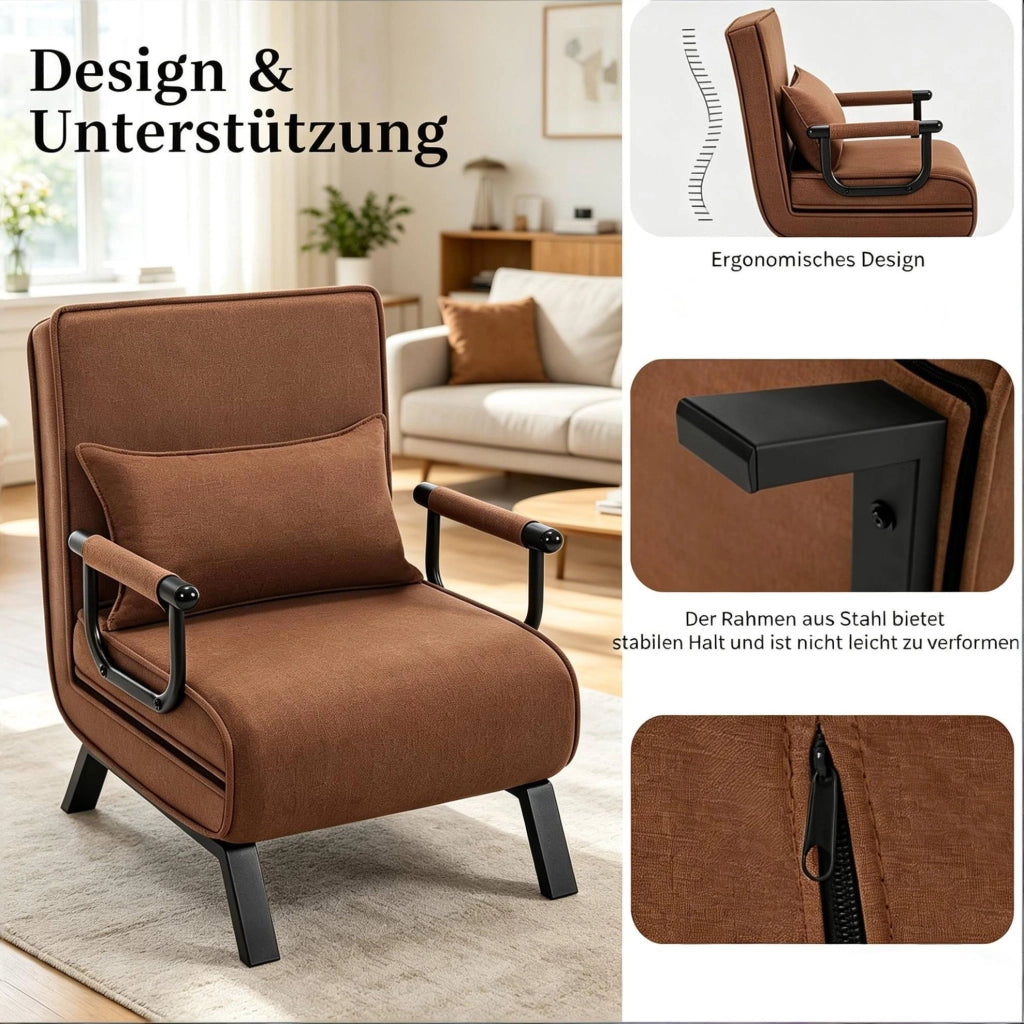 Sedia Letto Pieghevole 3 in 1 con Schienale Regolabile e Struttura in Metallo, 65x78x75 cm