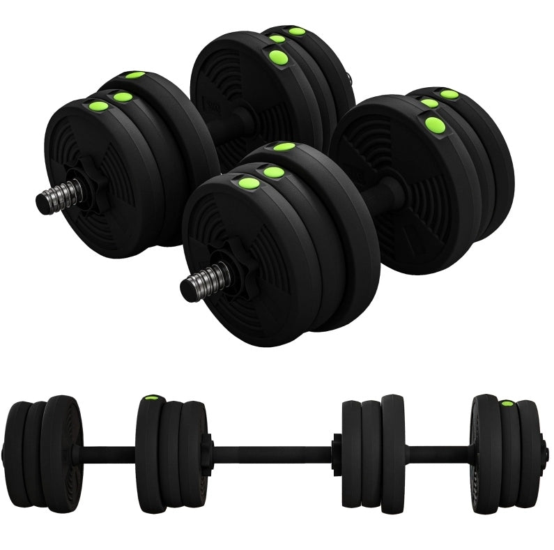 Set di manubri 2 in 1 da 20 kg con rivestimento antiscivolo e protezione per pavimenti, nero/verde