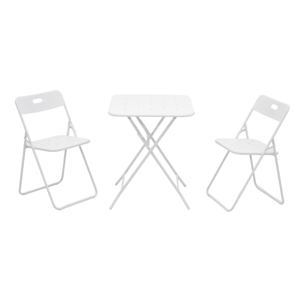 Set bistrot pieghevole 3 pezzi 60x60 cm bianco in acciaio per 2 persone