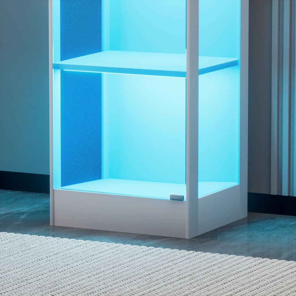 Vetrina con ante in vetro LED a tre colori e sensore di movimento in MDF bianca per soggiorno 40 × 35 × 165 cm