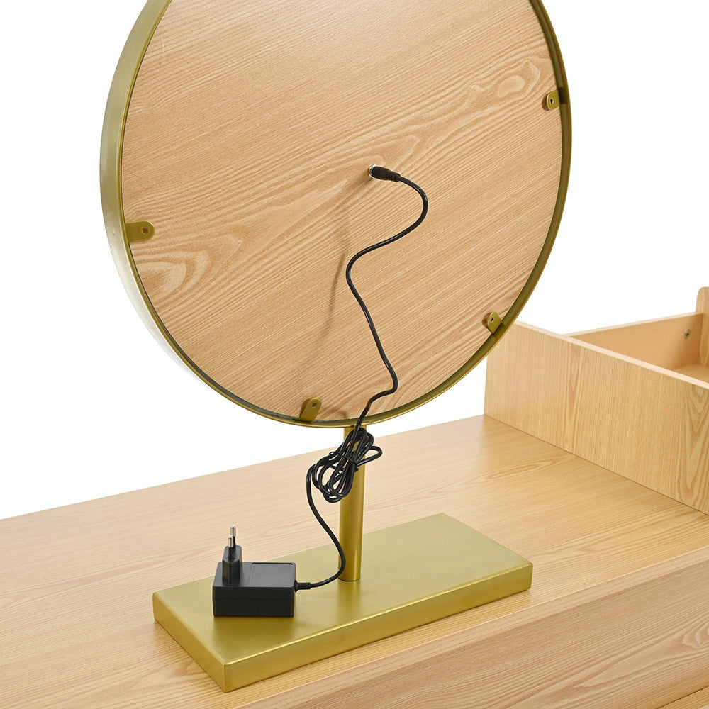 Coiffeuse con specchio LED e illuminazione 3 colori - Xylo - L120/H90/P40 cm - Legno