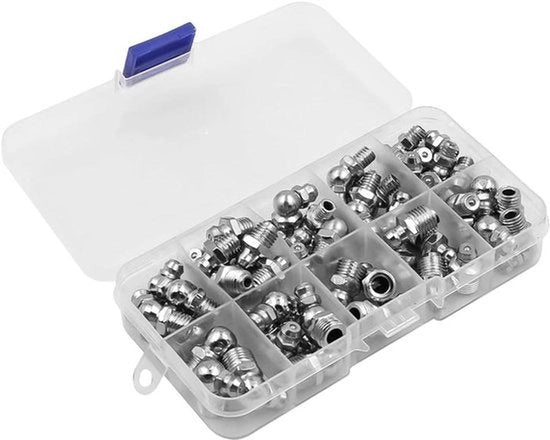 Kit Assortimento di Tappi Smearenti - Idraulici - Per Pistoni - M6 M8 M10 - a 45° e 90° - 60 pezzi - Neri - Adatti a diverse applicazioni